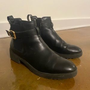 H&M Premium Black Boots w/ Gold Buckle